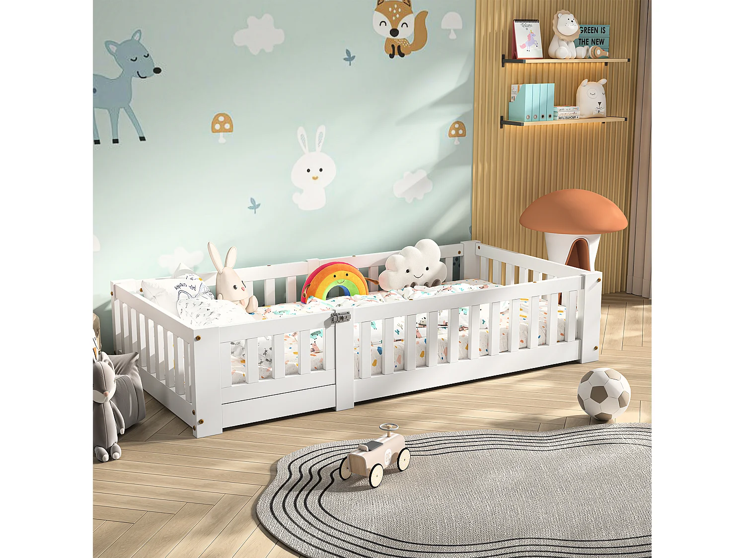 Lit bébé 120x200 cm - avec barrières de sécurité et sommier à lattes - en pin massif - blanc