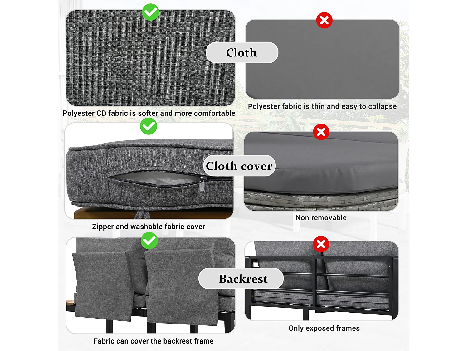 Salon de jardin avec 2 causeuses, 2 tables d'appoint et 1 table basse - avec housses de dossier - gris