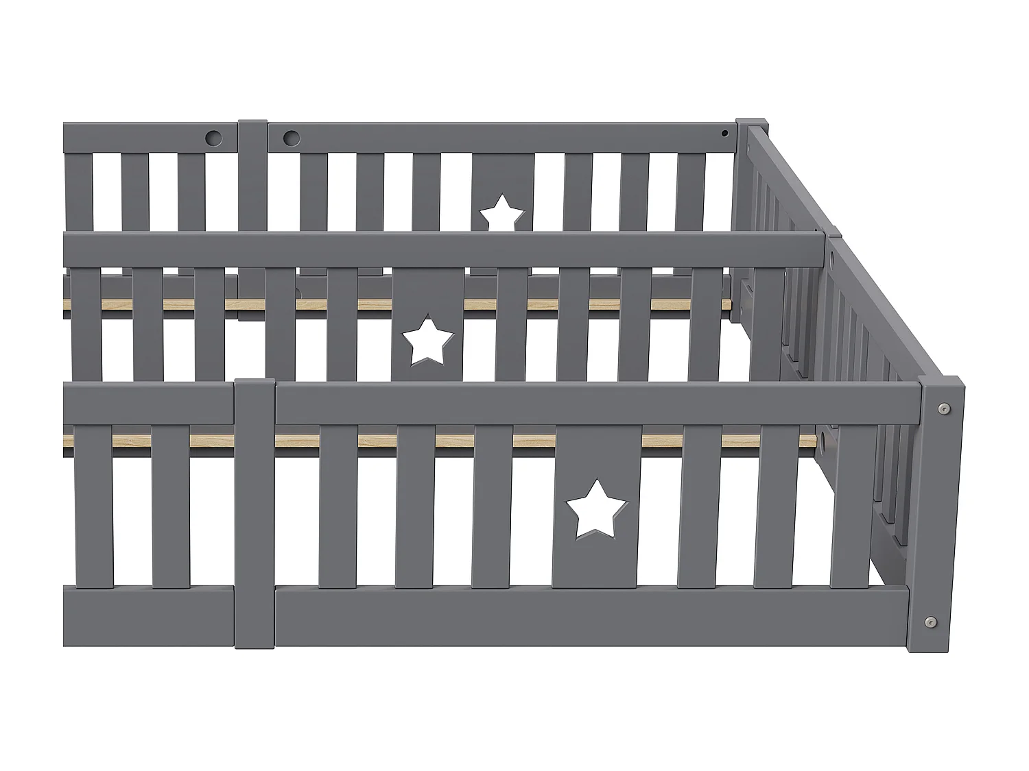 Lit bébé 180x200 cm avec barrières de sécurité - sommier non inclus - convient pour 2 enfants - gris