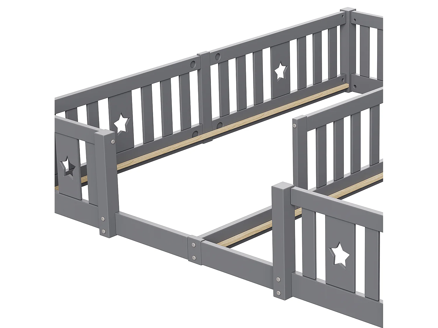 Lit bébé 180x200 cm avec barrières de sécurité - sommier non inclus - convient pour 2 enfants - gris