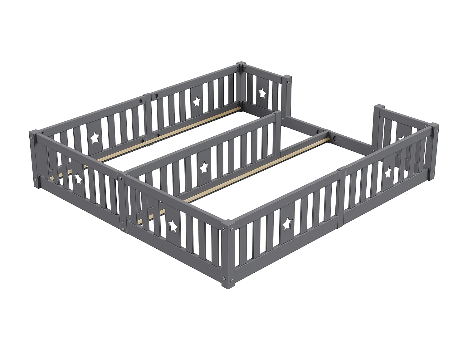 Lit bébé 180x200 cm avec barrières de sécurité - sommier non inclus - convient pour 2 enfants - gris