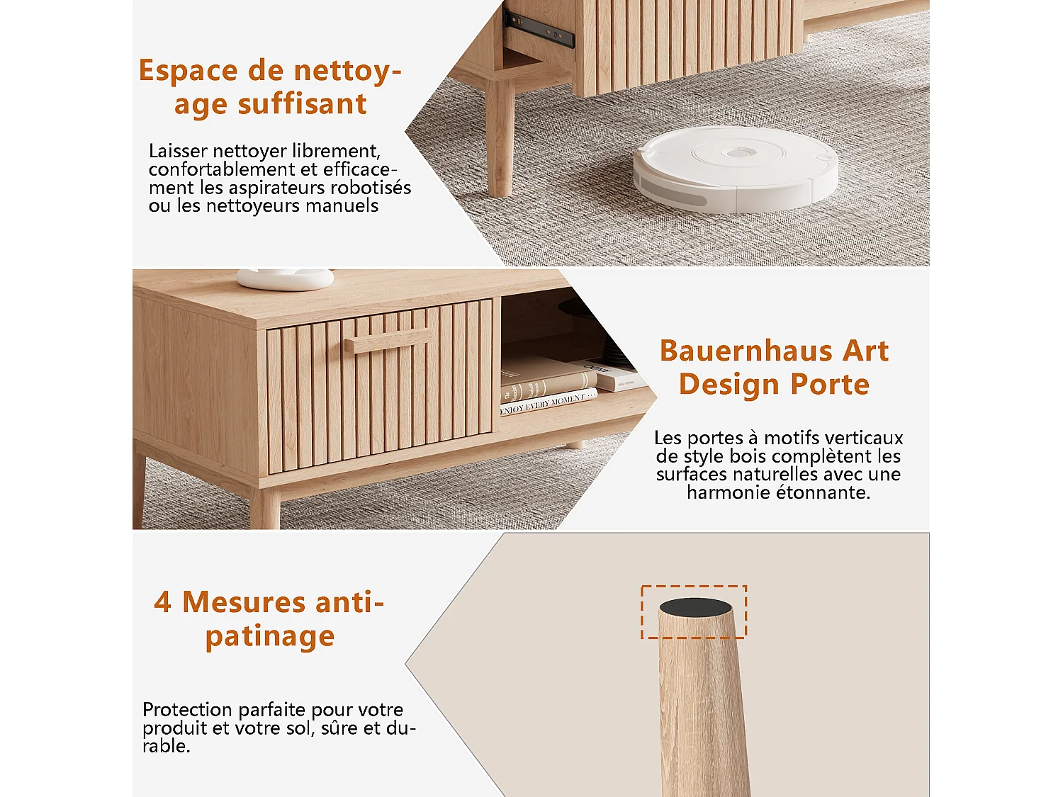 Table basse en osier - avec tiroirs et rangement ouvert - 100 x 50 x 43 cm