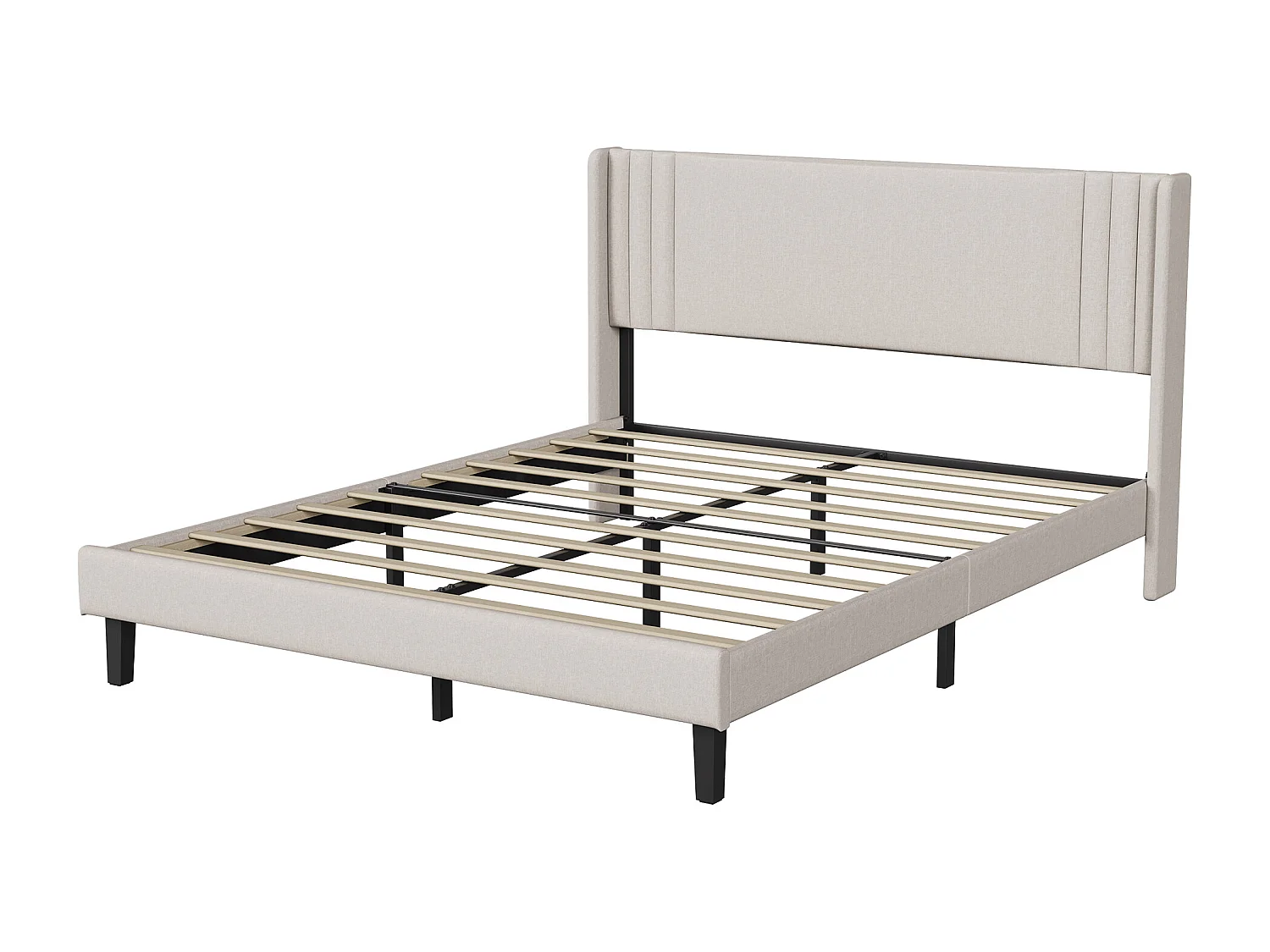 Lit double 140x200cm avec sommier à lattes et cadre en métal - Style moderne - Lin - Beige