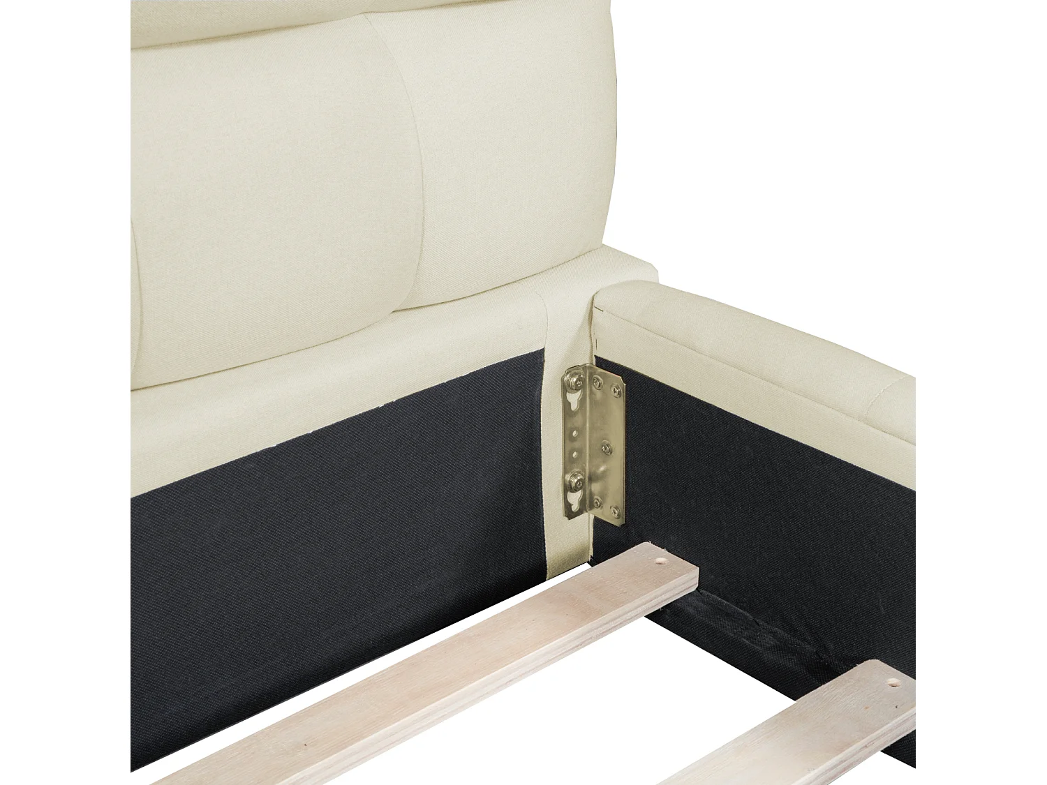 Lit double 140x190cm - avec tête de lit rembourrée et sommier à lattes - lin - beige - matelas non inclus