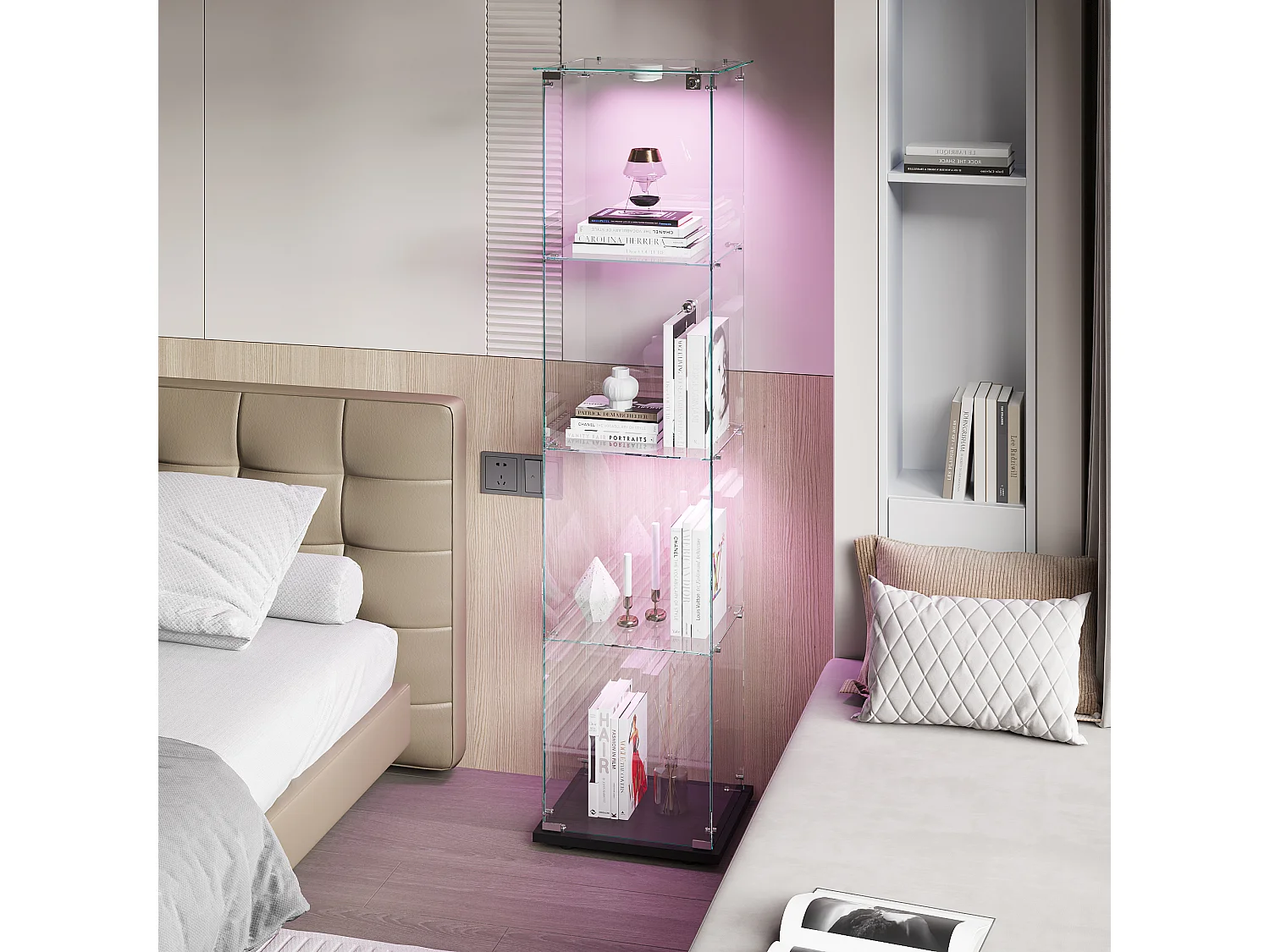 Vitrine en verre à 4 étagères avec éclairage tactile - 163 x 39.8 x 35 cm - Vitrine étroite - Noir