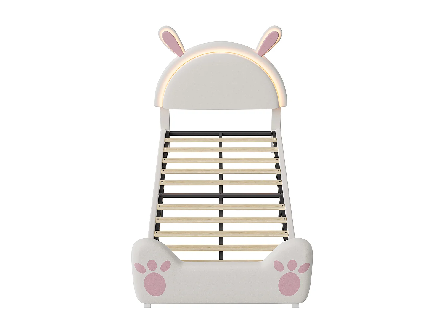 Lit simple enfant 90x200cm avec lumières LED - tête de lit oreilles de lapin - velours - blanc