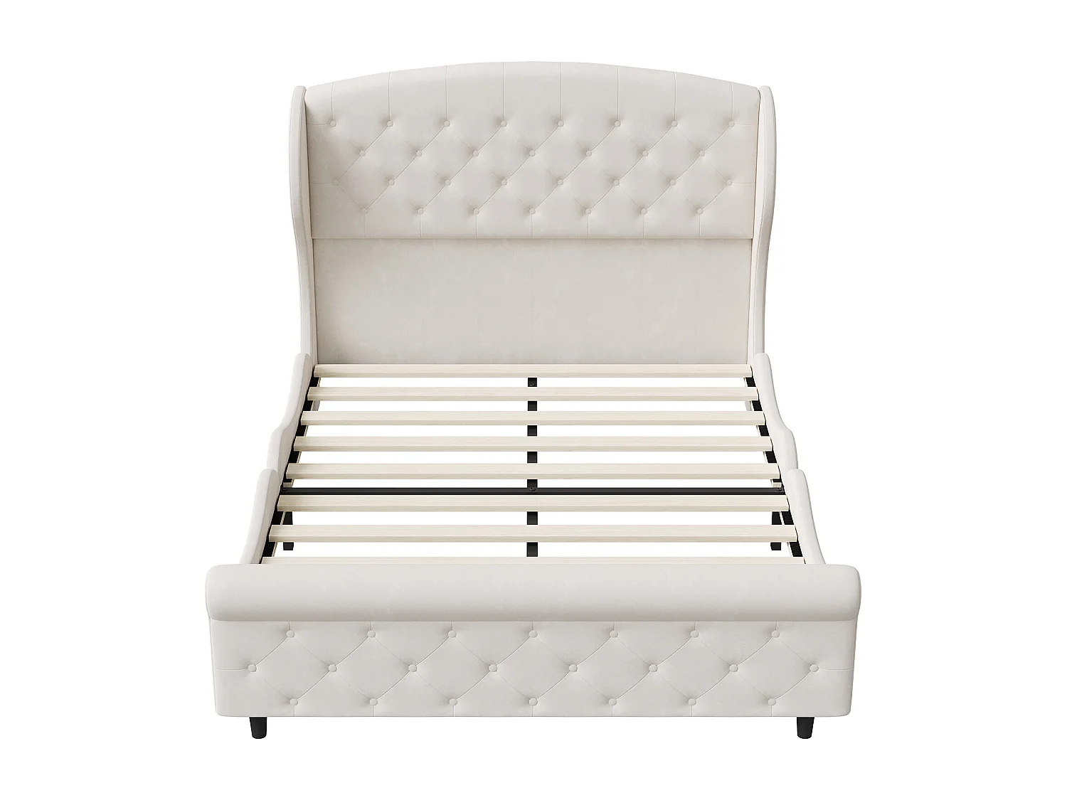 Lit double 140 x 200 cm, avec sommier à lattes et tête de lit, style européen, velours, beige