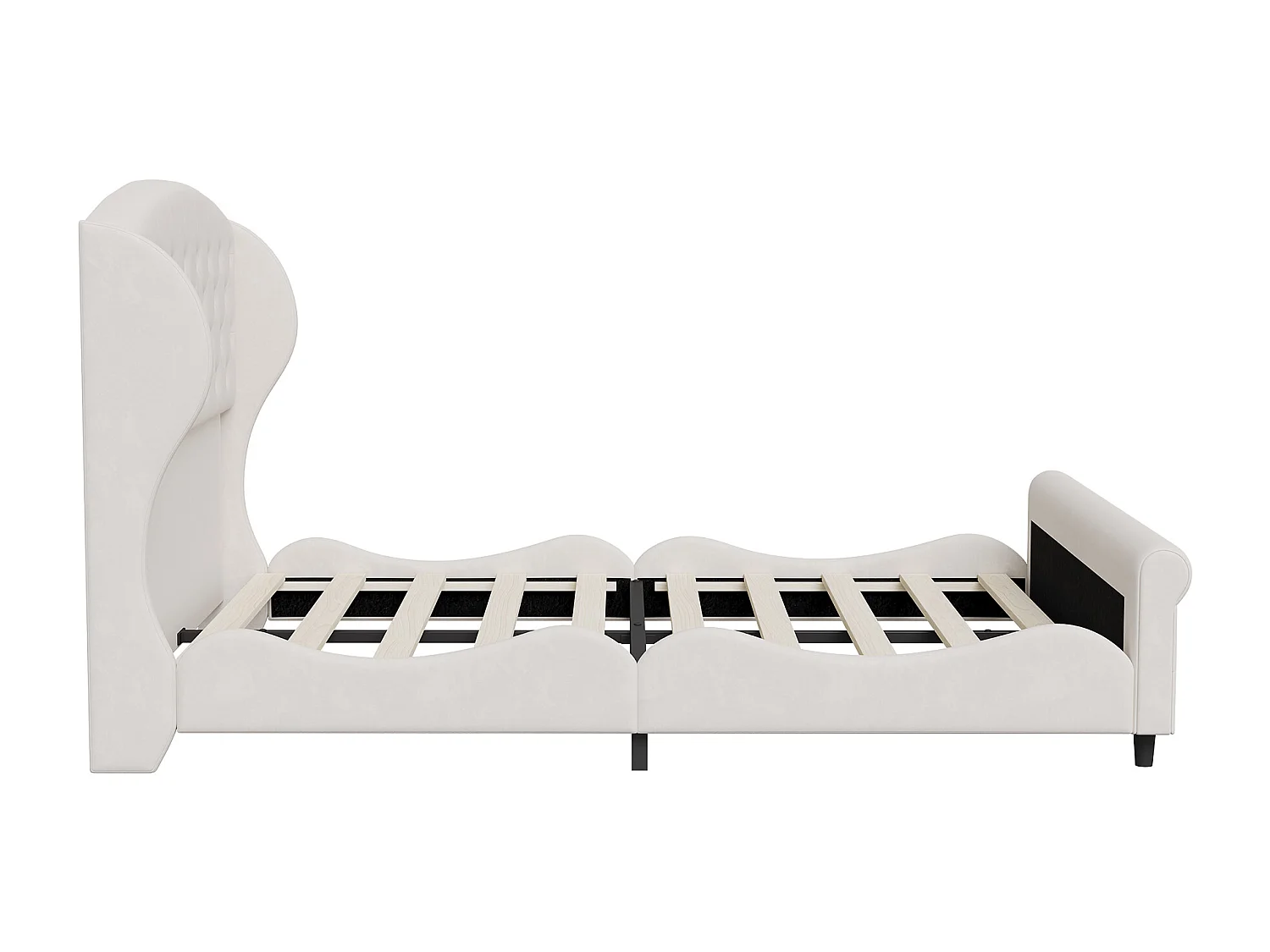 Lit double 140 x 200 cm, avec sommier à lattes et tête de lit, style européen, velours, beige