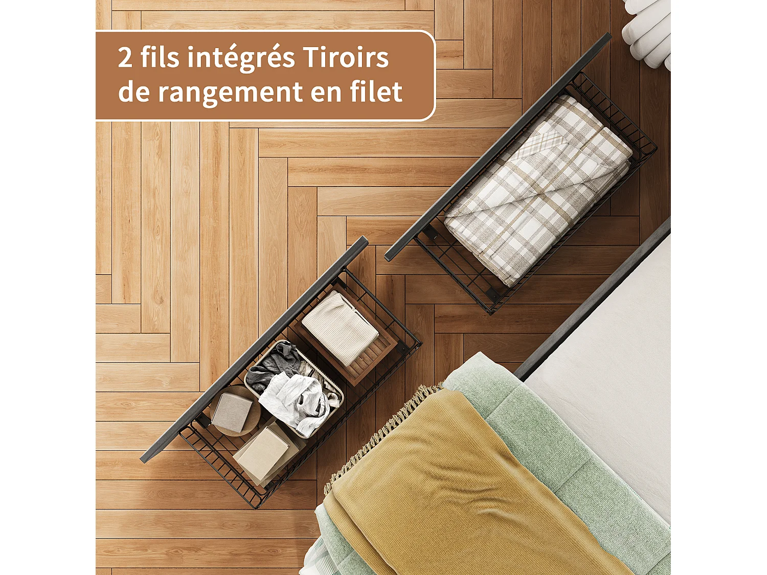 Lit simple 90x200cm avec LED et ports USB - Canapé-lit d'angle avec 2 tiroirs - velours - gris