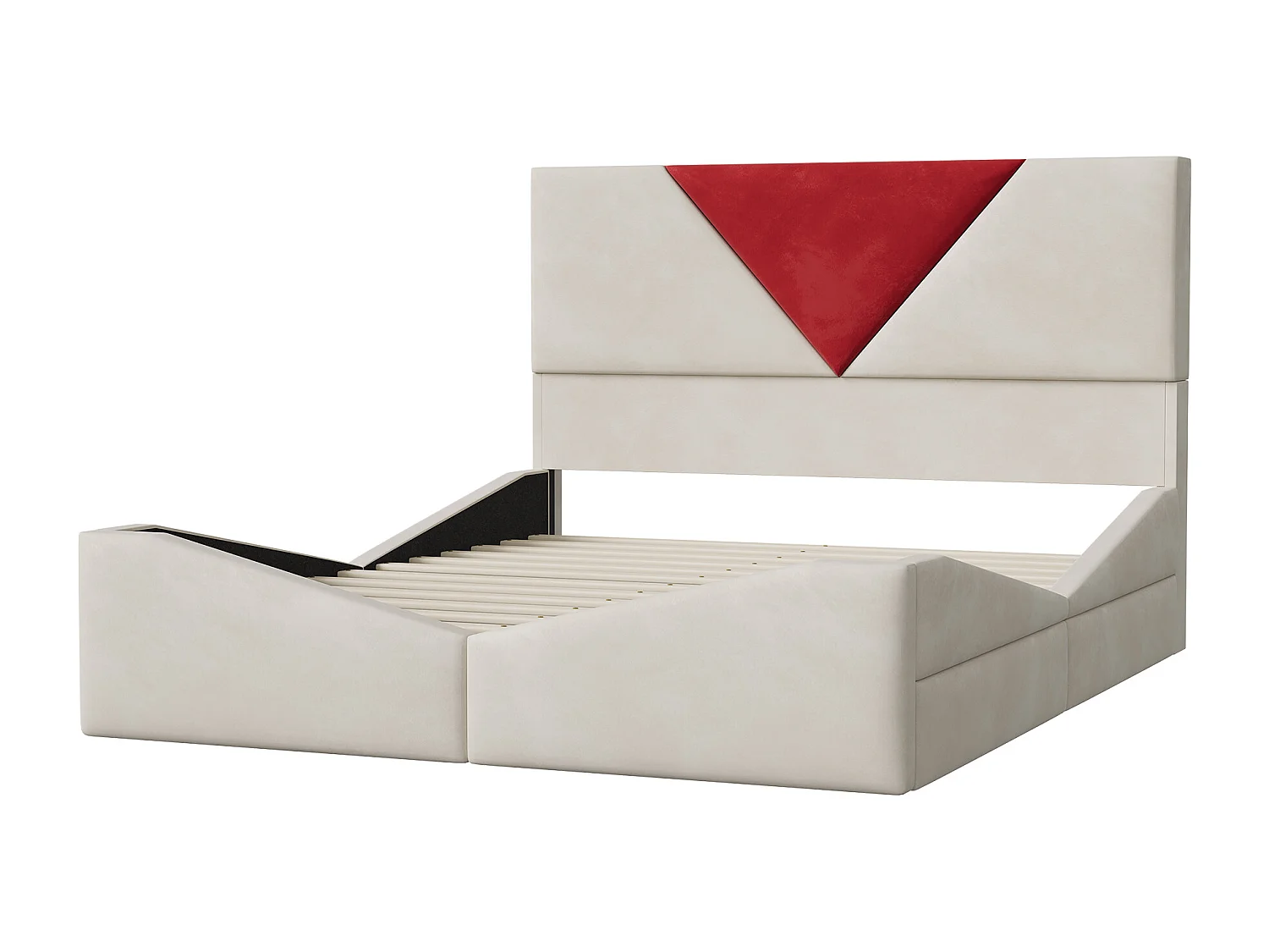 Lit double 160 x 200 cm - avec 4 tiroirs et sommier à lattes - velours - beige