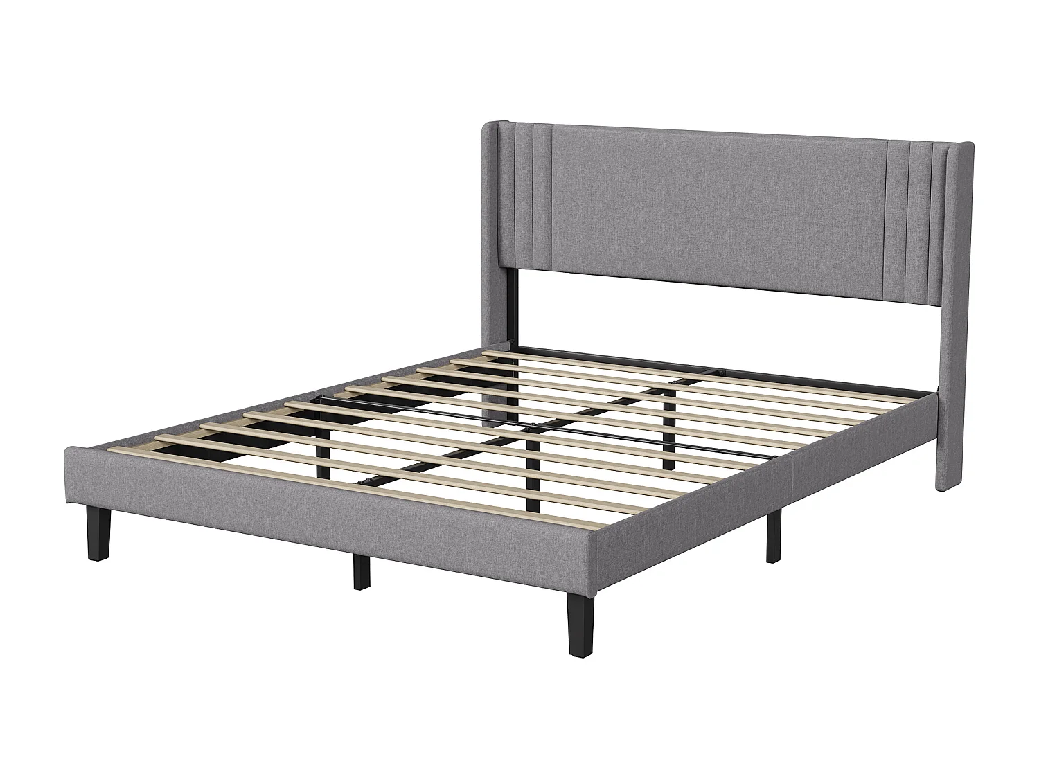 Lit double 140x200cm avec sommier à lattes et cadre en métal - Style moderne - Lin - Gris