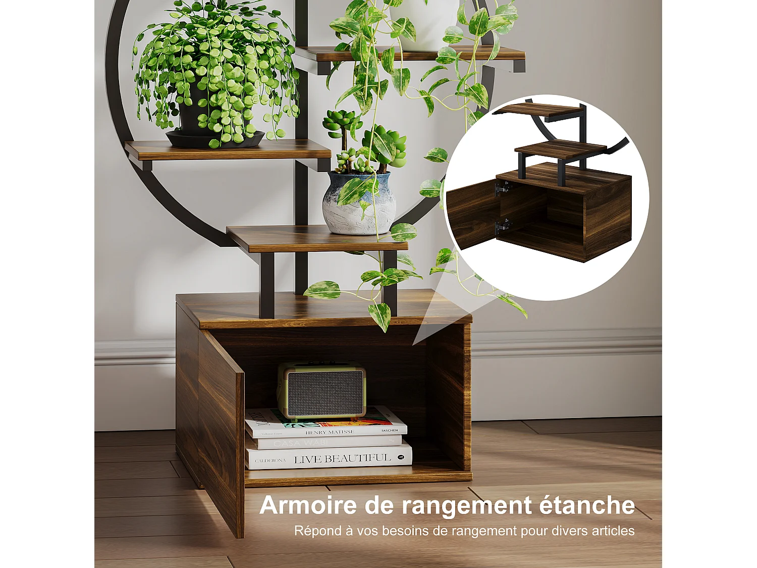 Support pour plantes avec lampe horticole et crochets - rangement - 40 x 30 x 142 cm