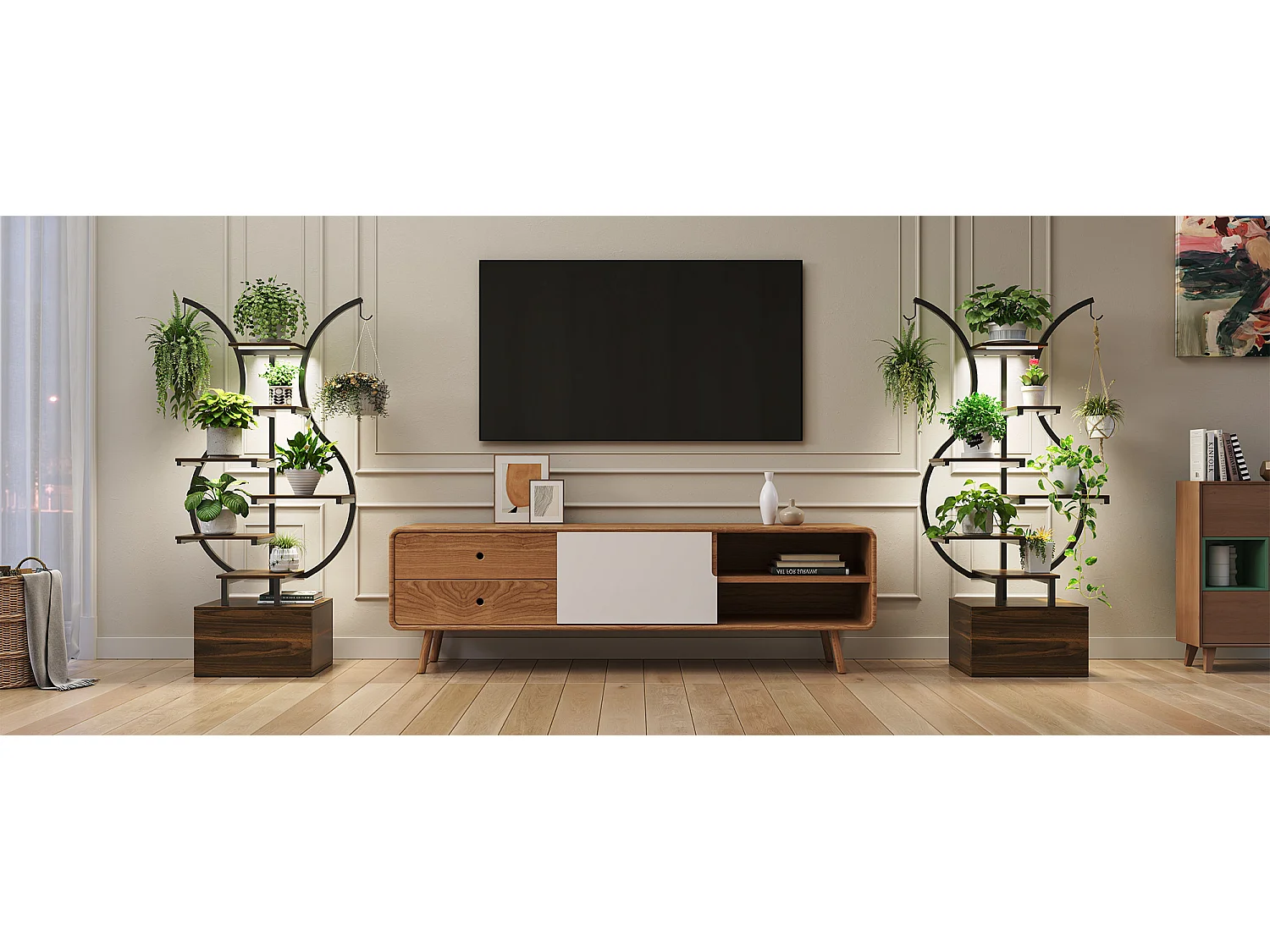 Support pour plantes avec lampe horticole et crochets - rangement - 40 x 30 x 142 cm