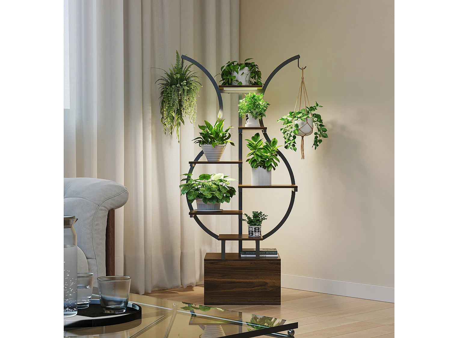 Support pour plantes avec lampe horticole et crochets - rangement - 40 x 30 x 142 cm