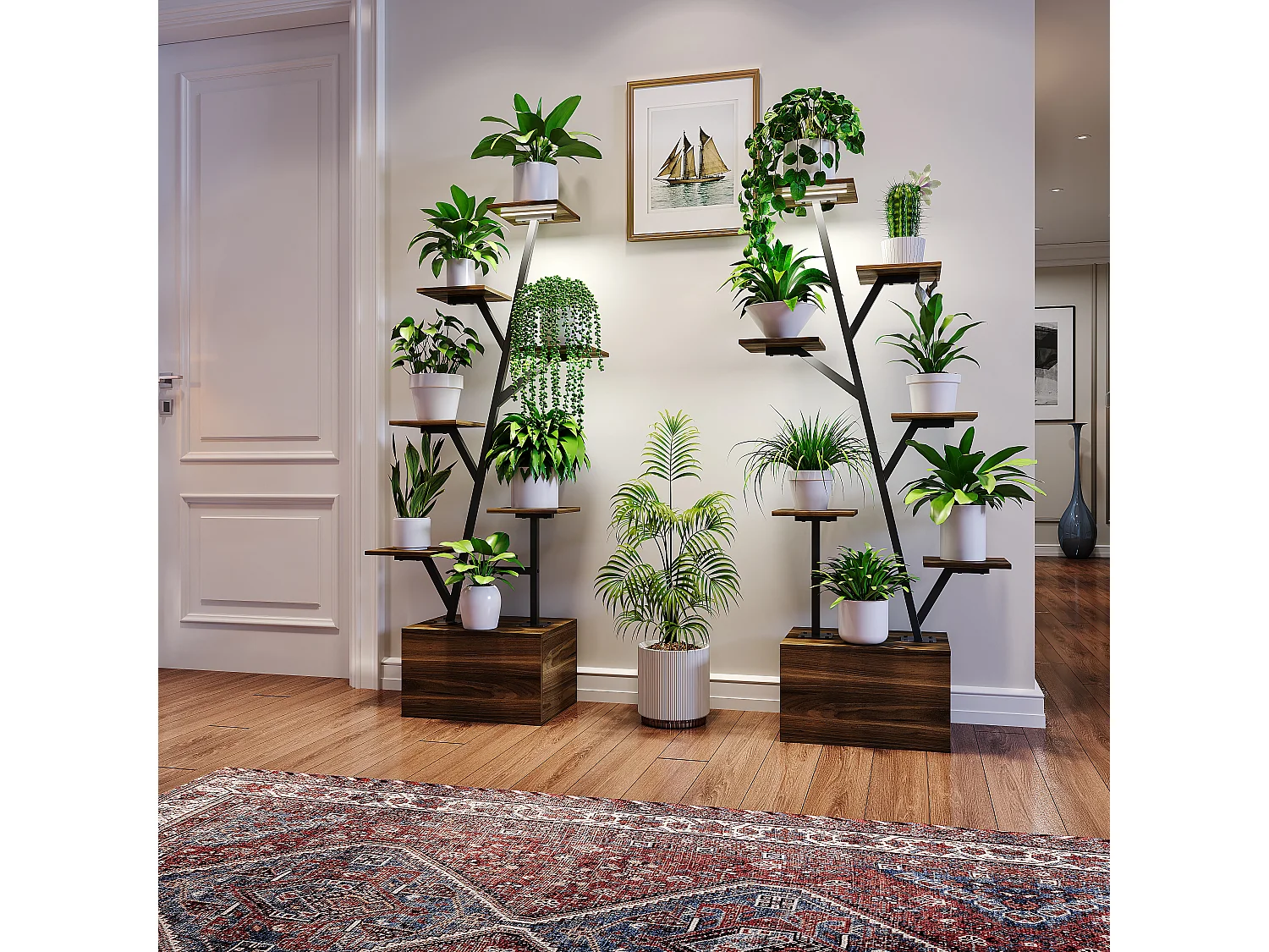 Lot de 2 supports pour plantes - avec lampe de croissance et armoire de rangement - 40 x 30 x 140 cm