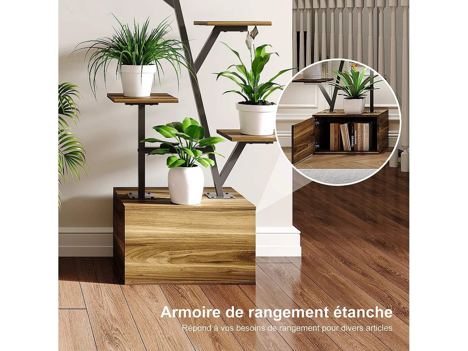 Lot de 2 supports pour plantes - avec lampe de croissance et armoire de rangement - 40 x 30 x 140 cm