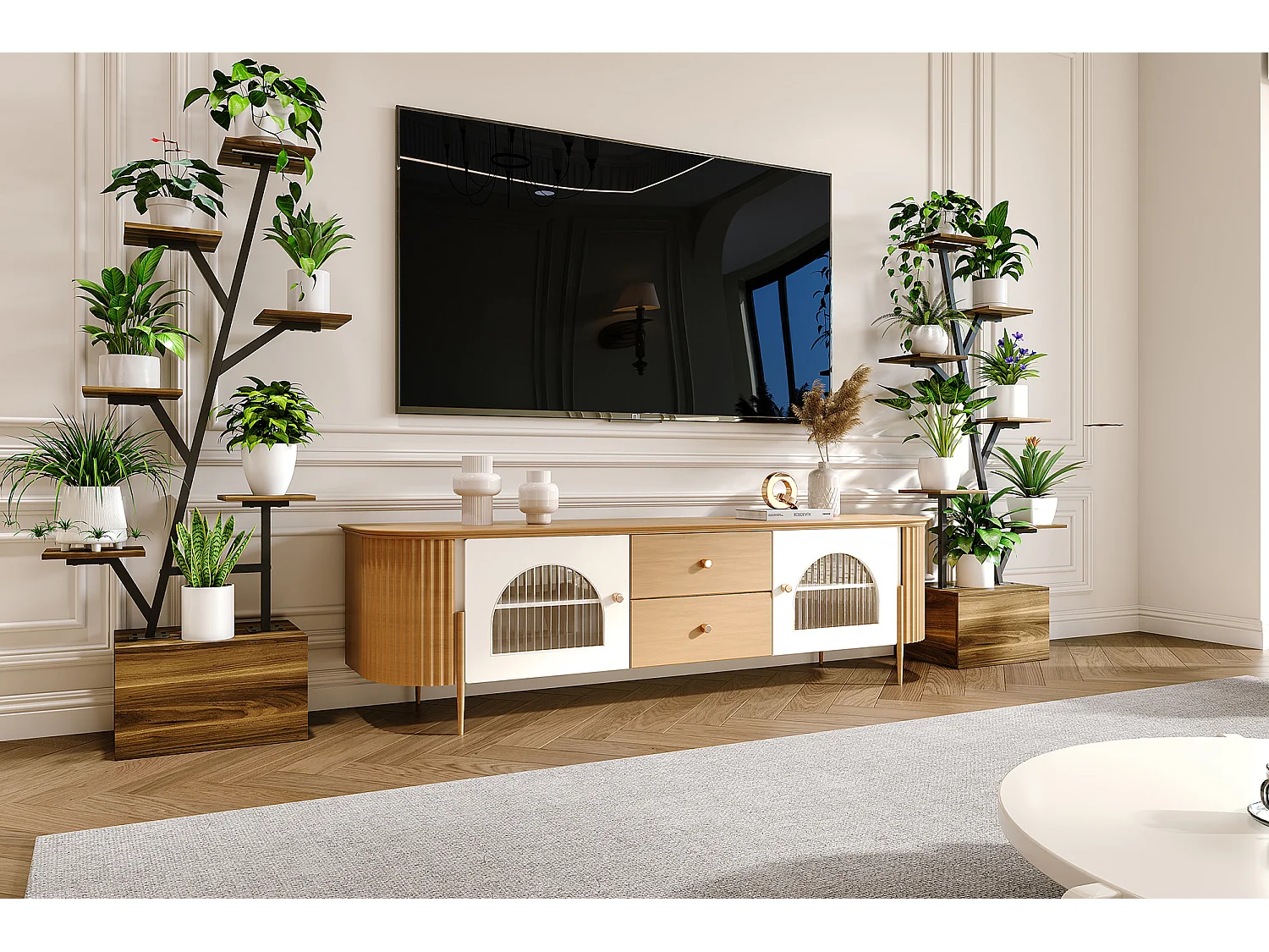 Lot de 2 supports pour plantes - avec lampe de croissance et armoire de rangement - 40 x 30 x 140 cm