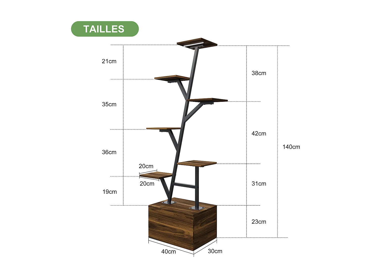 Lot de 2 supports pour plantes - avec lampe de croissance et armoire de rangement - 40 x 30 x 140 cm