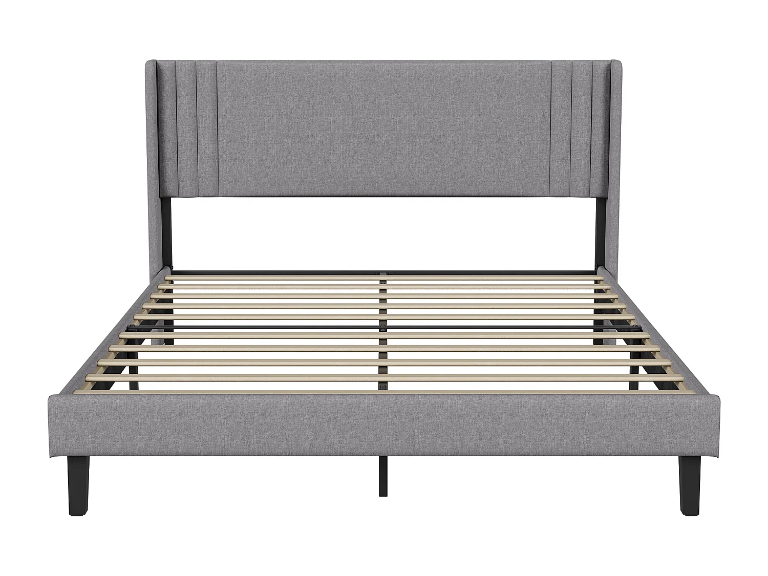 Lit double 160x200cm avec sommier à lattes et cadre en métal - Style moderne - Lin - Beige/Gris