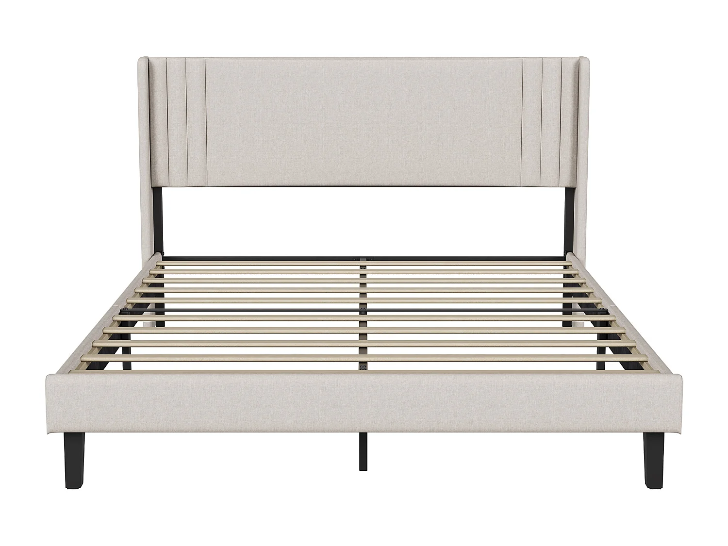 Lit double 160x200cm avec sommier à lattes et cadre en métal - Style moderne - Lin - Beige