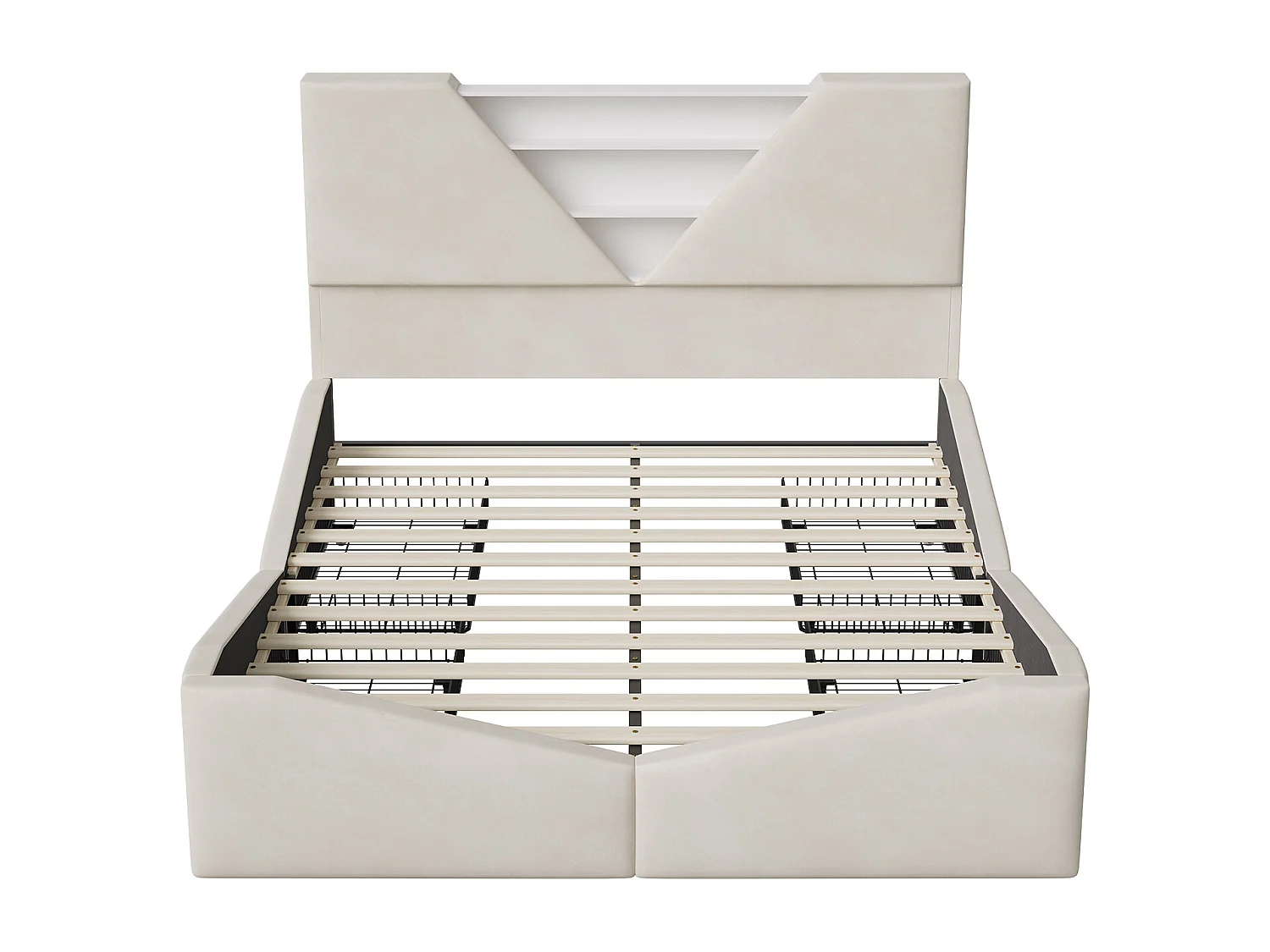 Lit double 140x200cm - avec éclairage LED et 4 tiroirs - tête de lit avec fonction rangement - velours - beige