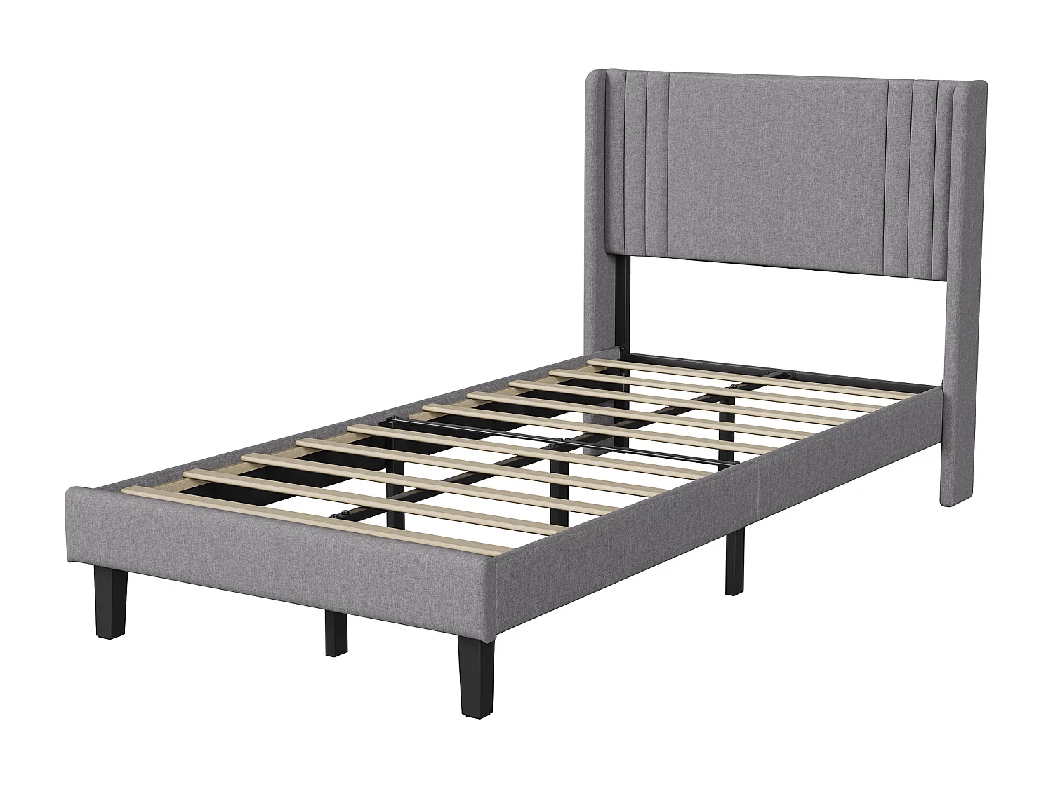 Lit simple 90x200cm avec sommier à lattes et cadre en métal - Style moderne - Lin - Gris