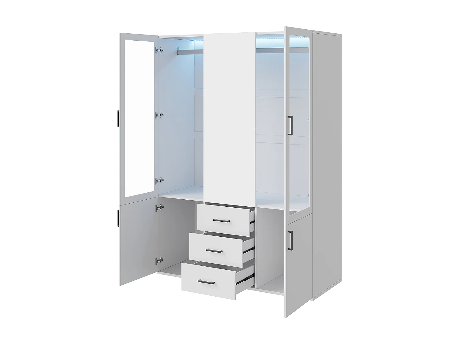 Armoire avec portes et tiroirs transparents, armoire d'entrée de style moderne avec miroir ,130 x 51,8 x 181,5 cm