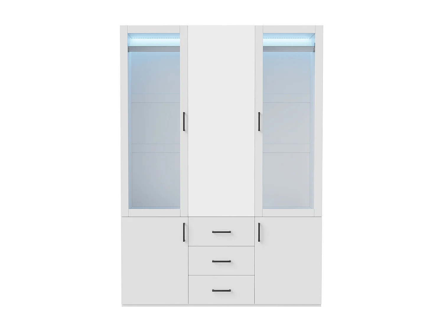 Armoire avec portes et tiroirs transparents, armoire d'entrée de style moderne avec miroir ,130 x 51,8 x 181,5 cm