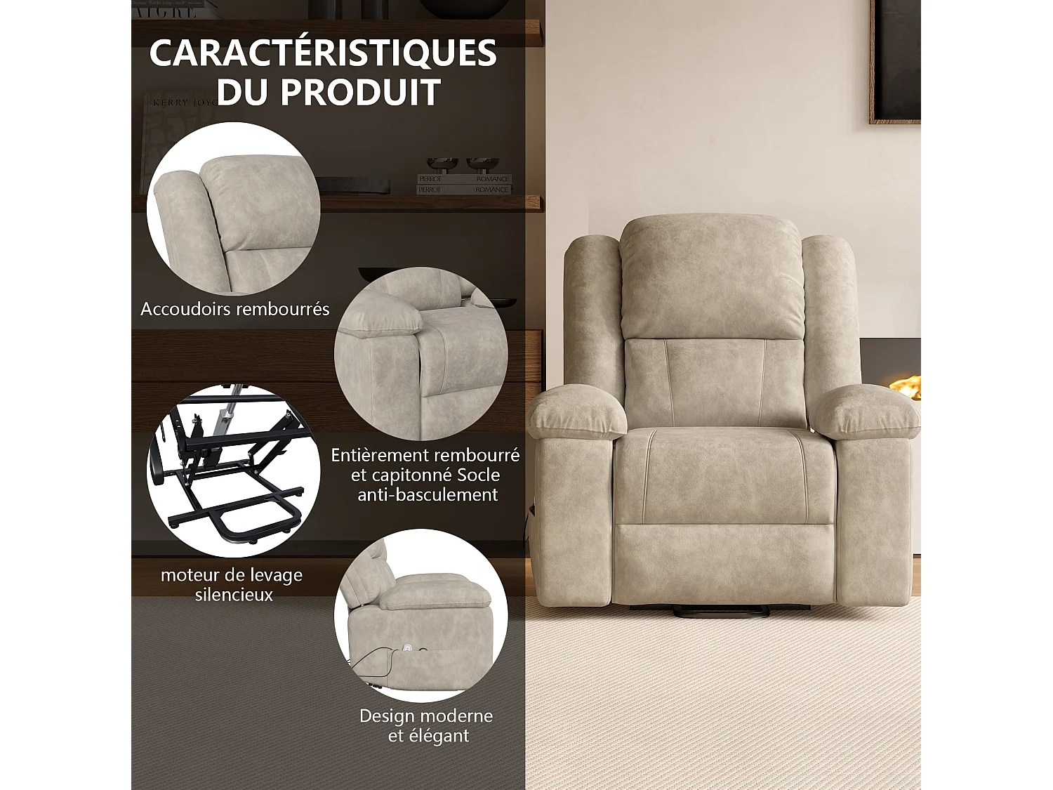 Fauteuil de massage électrique avec 8 points de massage et fonction chauffante - dossier réglable - 2 poches latérales - brun