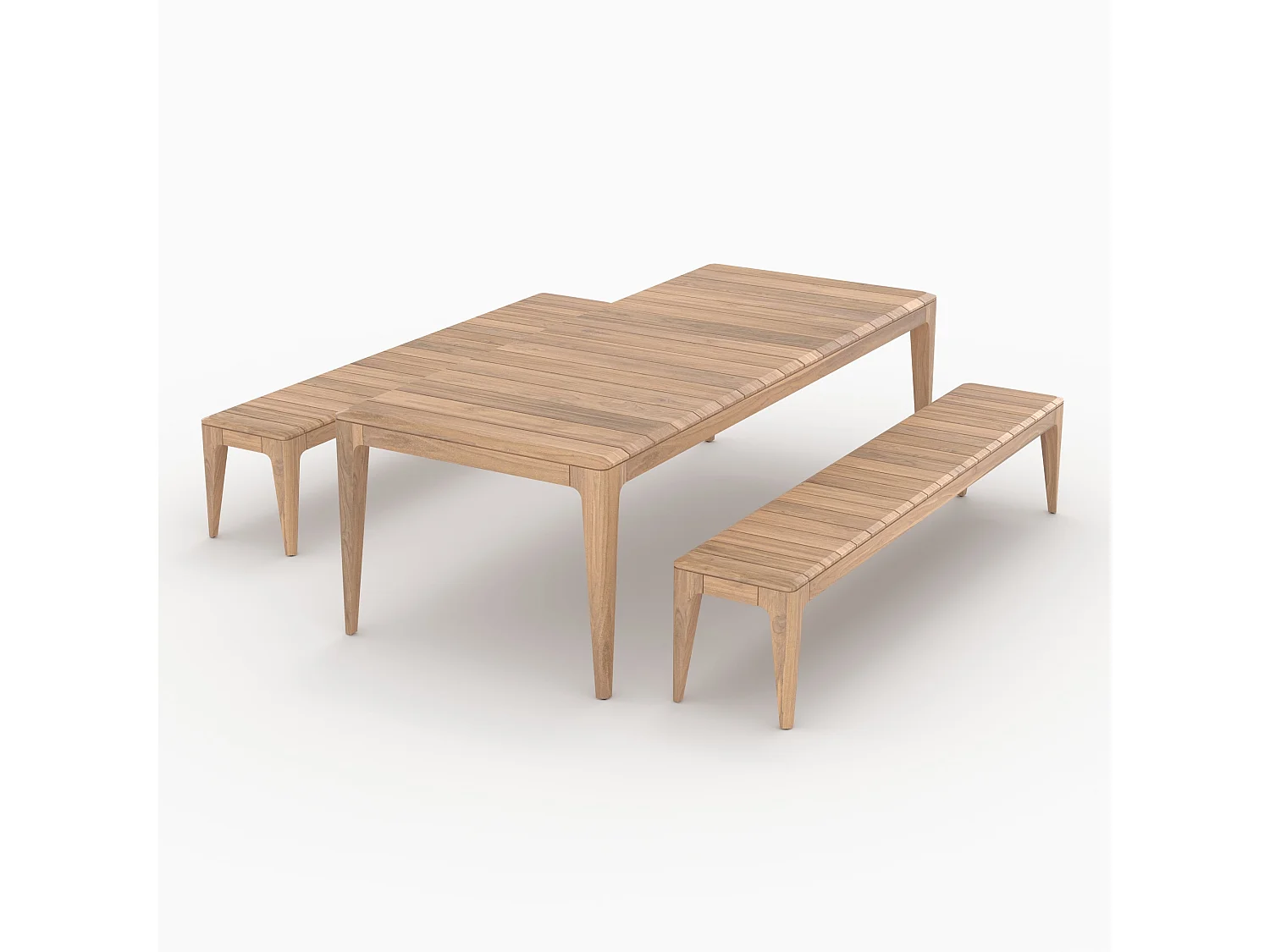 Table et bancs de jardin en bois de teck recyclé 10 personnes - Nonza