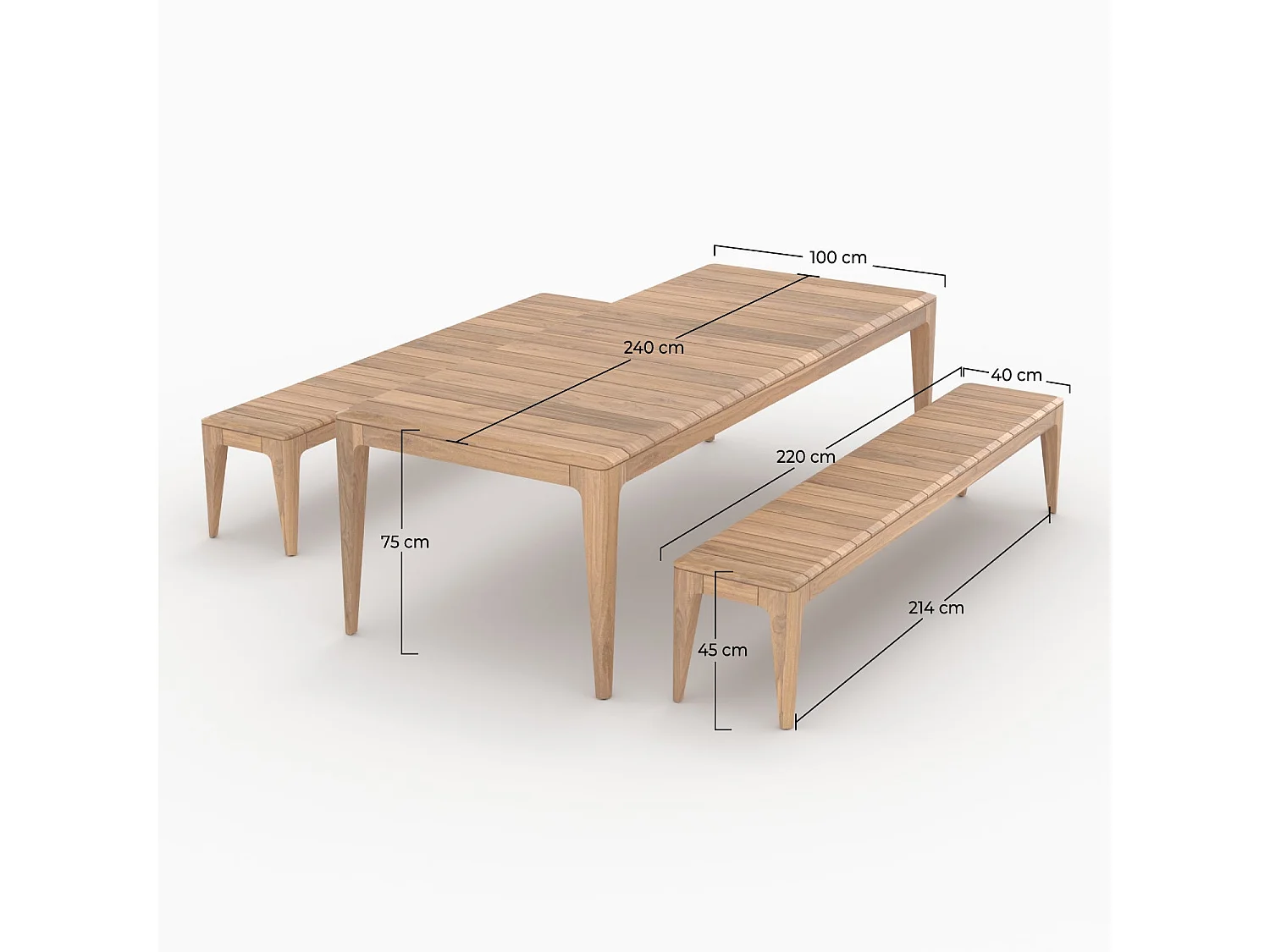 Table et bancs de jardin en bois de teck recyclé 10 personnes - Nonza