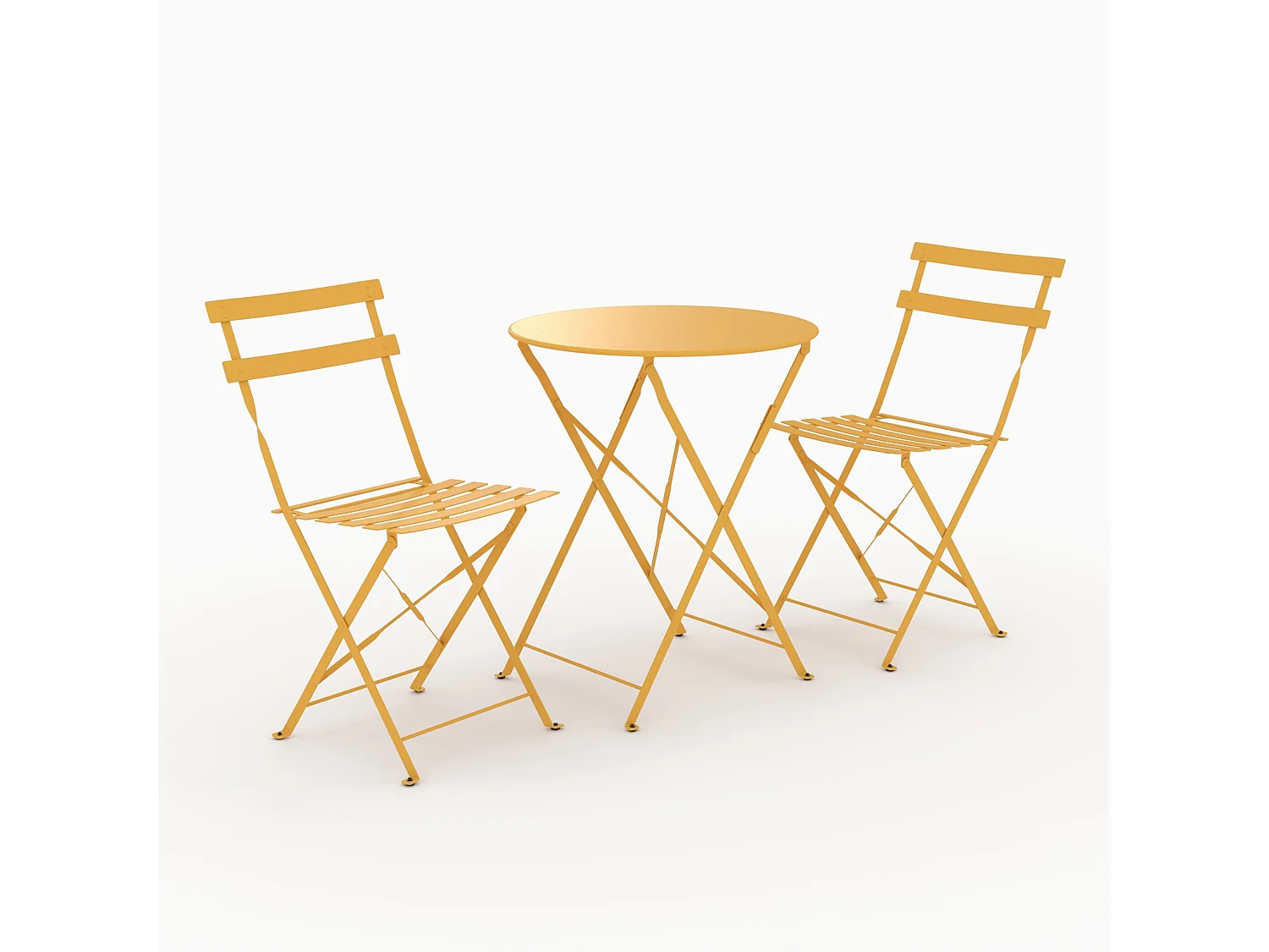 Tavolo rotondo e sedie pieghevoli da giardino 2 posti gialle - Kayla