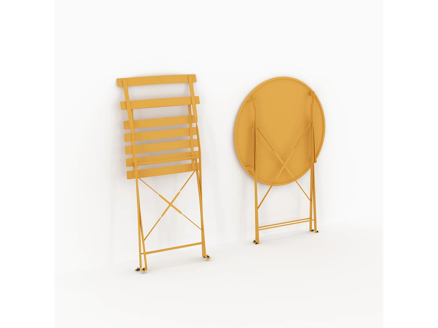 Tavolo rotondo e sedie pieghevoli da giardino 2 posti gialle - Kayla