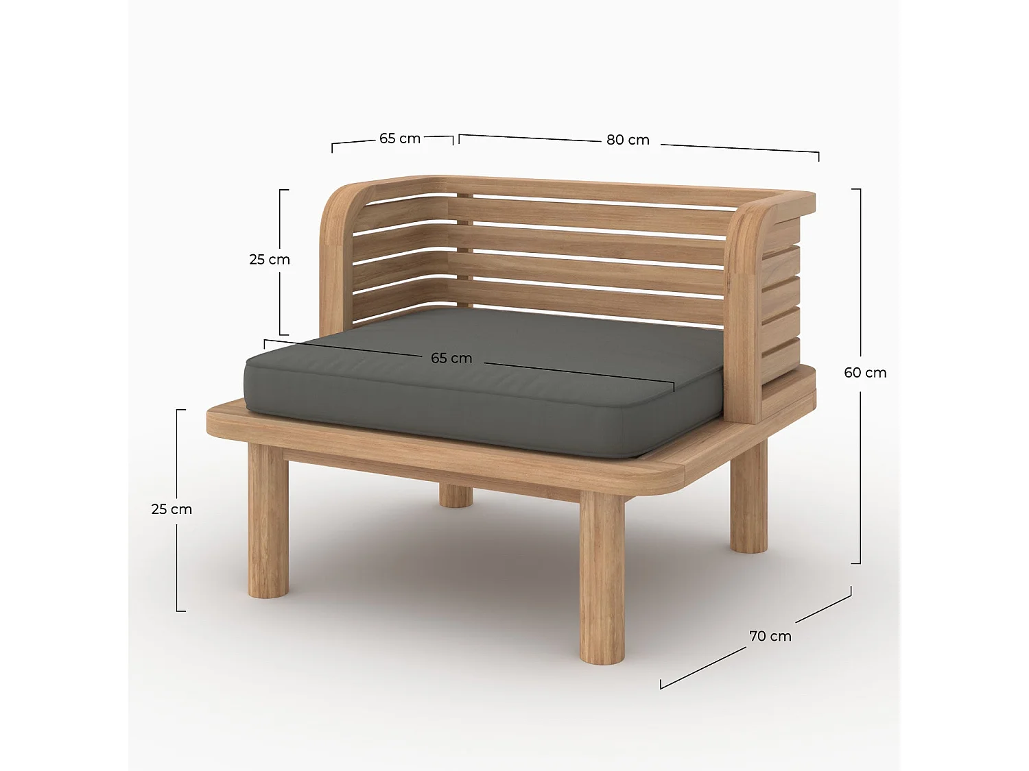 Fauteuil de jardin en teck massif et coussin gris - Kilda
