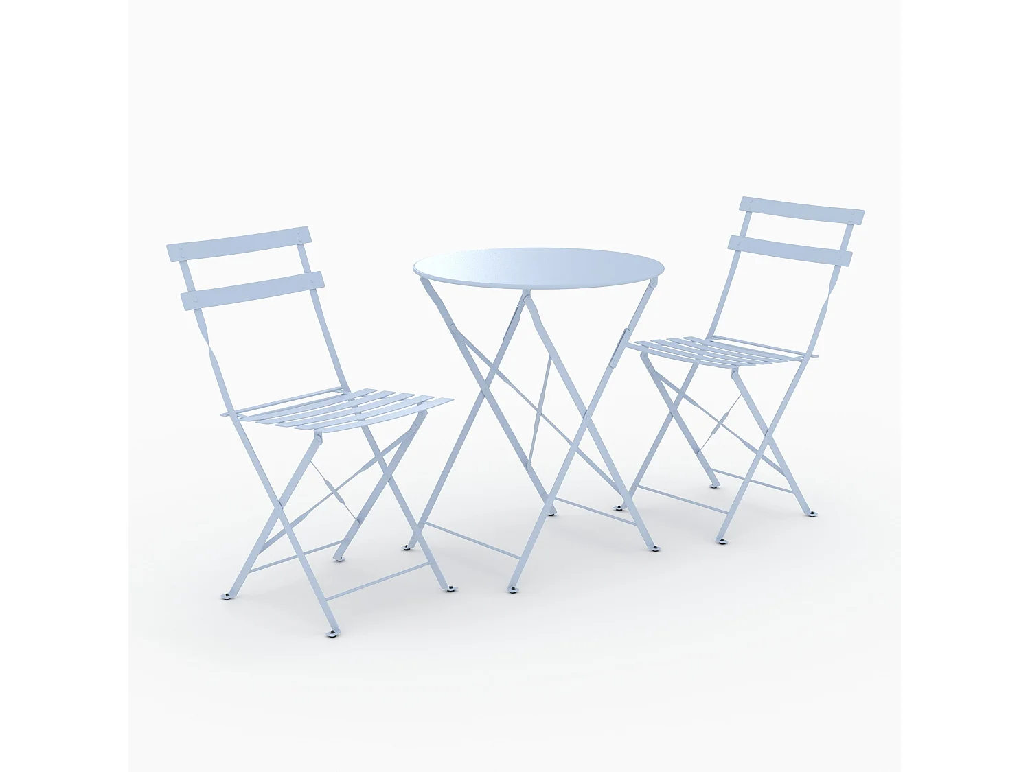 Tavolo rotondo e sedie pieghevoli da giardino 2 posti in metallo blu - Kayla