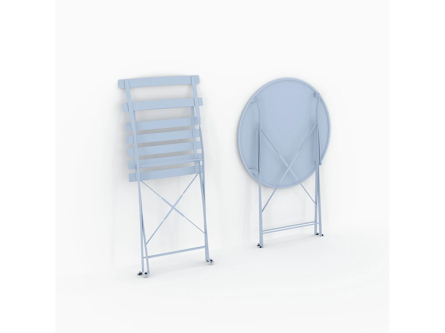 Tavolo rotondo e sedie pieghevoli da giardino 2 posti in metallo blu - Kayla