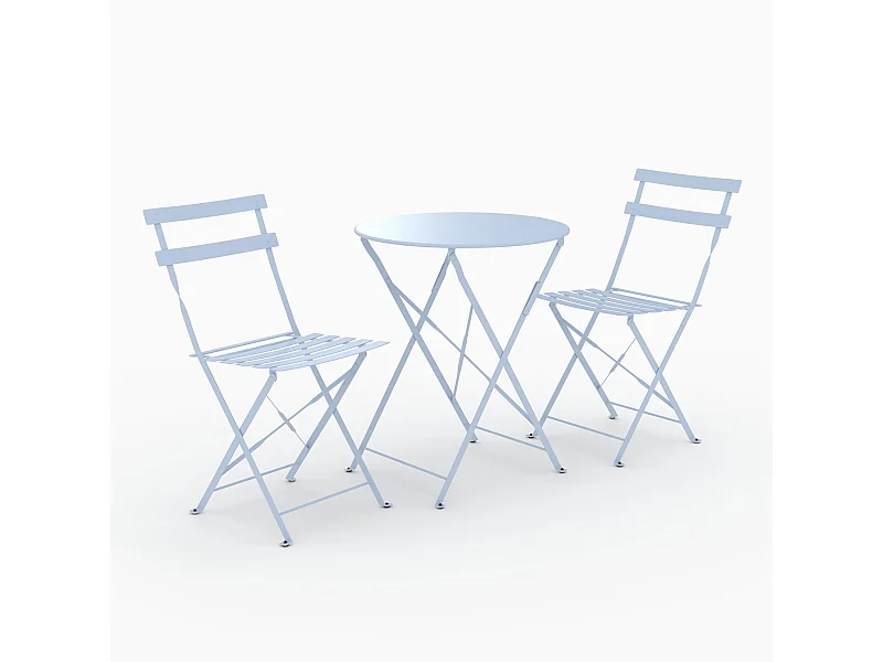 Table ronde et chaises de jardin pliantes 2 places en métal bleu - Kayla