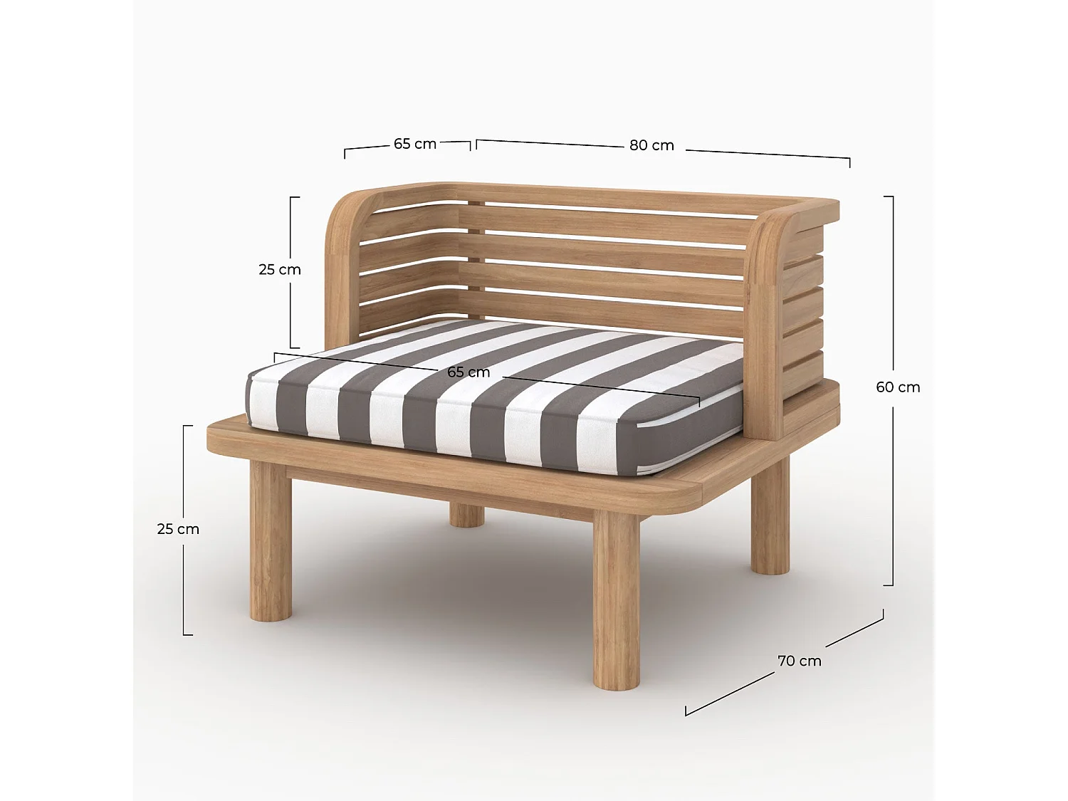 Poltrona da giardino in teak massiccio con cuscino a righe grigie - Kilda