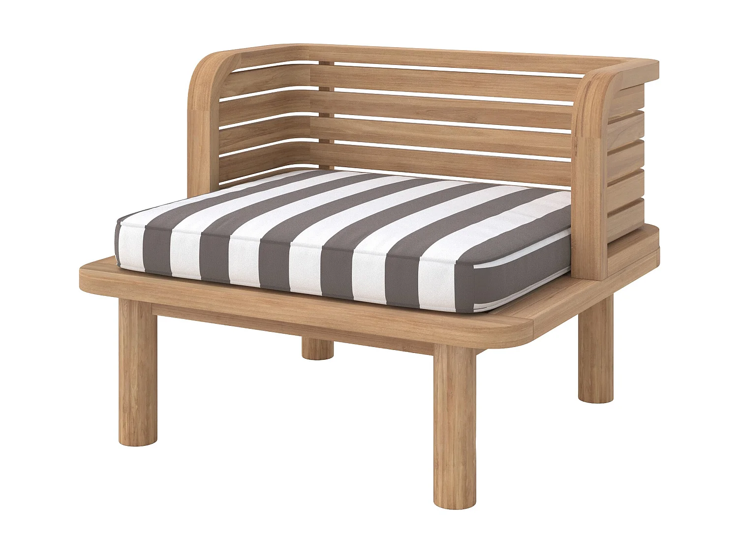 Poltrona da giardino in teak massiccio con cuscino a righe grigie - Kilda