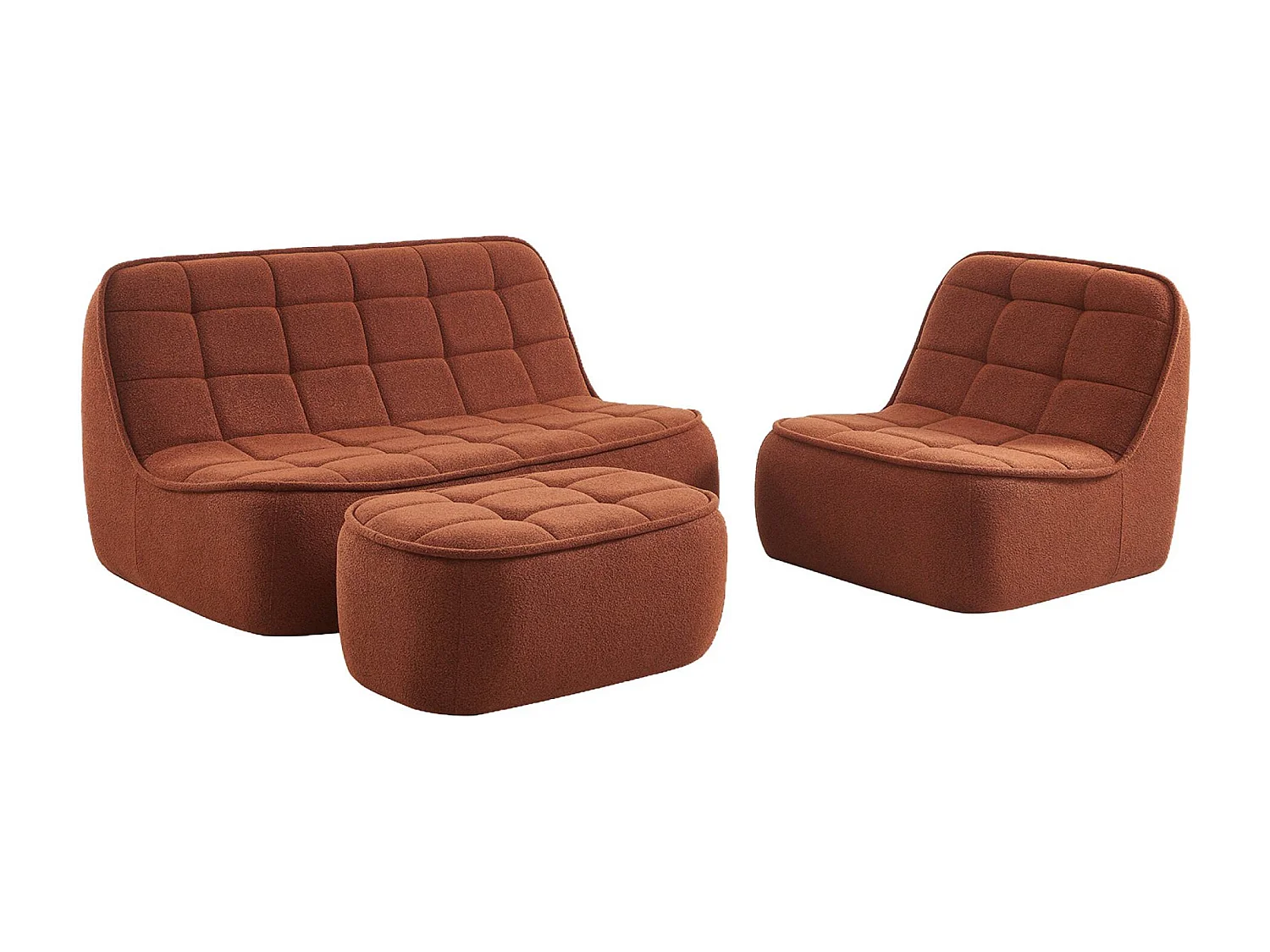 Canapé modulable bouclette texturée 3 places avec repose pied terracotta - Boni