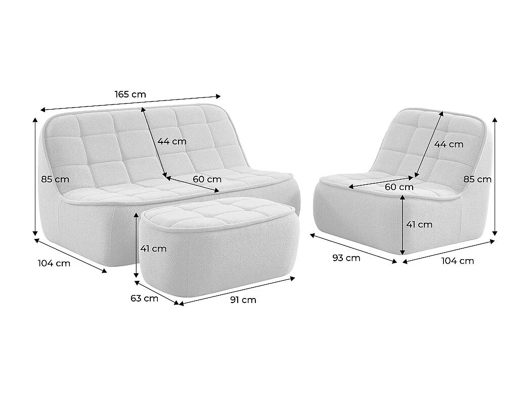Canapé modulable bouclette texturée 3 places avec repose pied terracotta - Boni