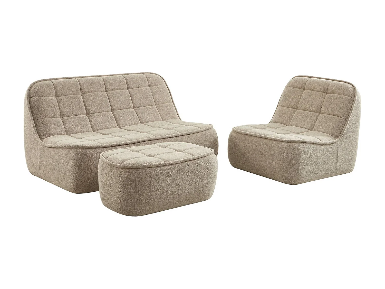 Sofá modular de borreguito texturizada con reposapiés, 3 plazas beige