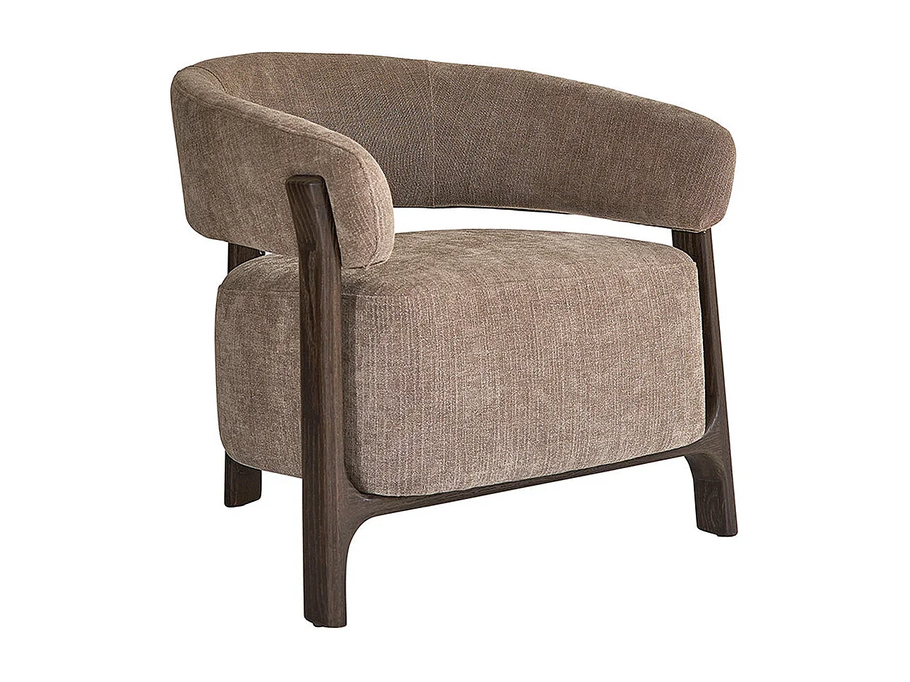 Poltrona in legno massello con finitura in noce e tessuto chenille