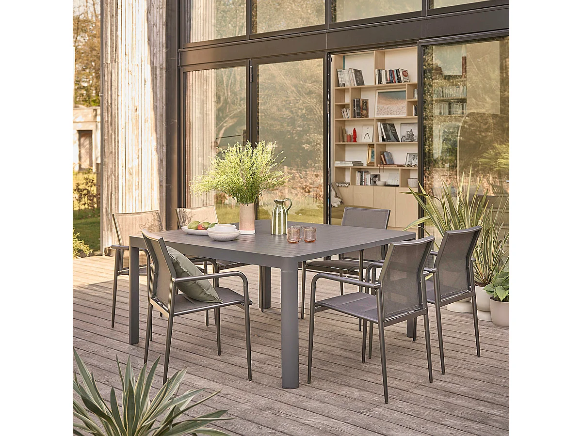 Salotto da giardino allungabile in alluminio grigio 6/8 pers.