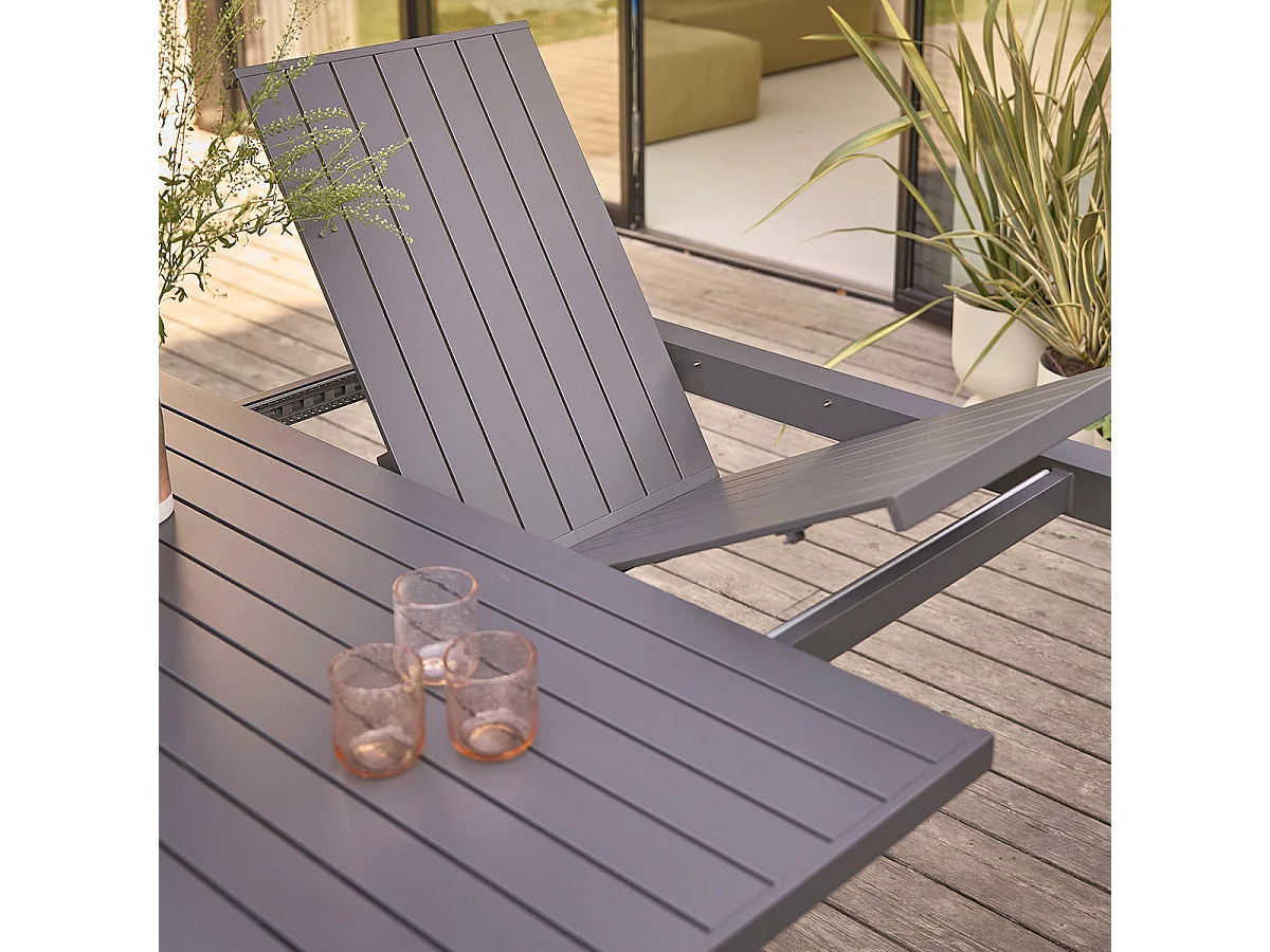 Salotto da giardino allungabile in alluminio grigio 6/8 pers.