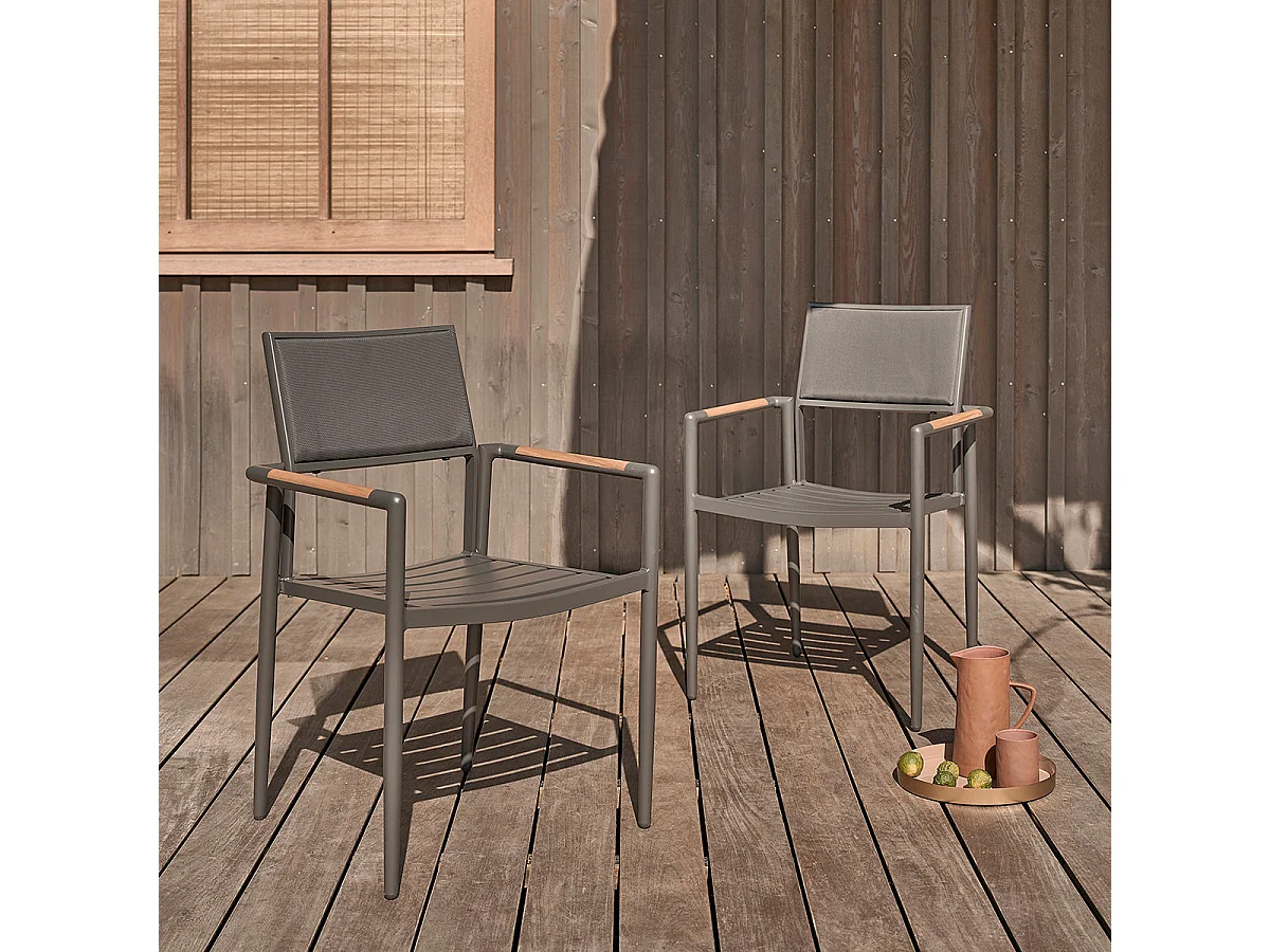 Lote de 2 sillones de teca y aluminio