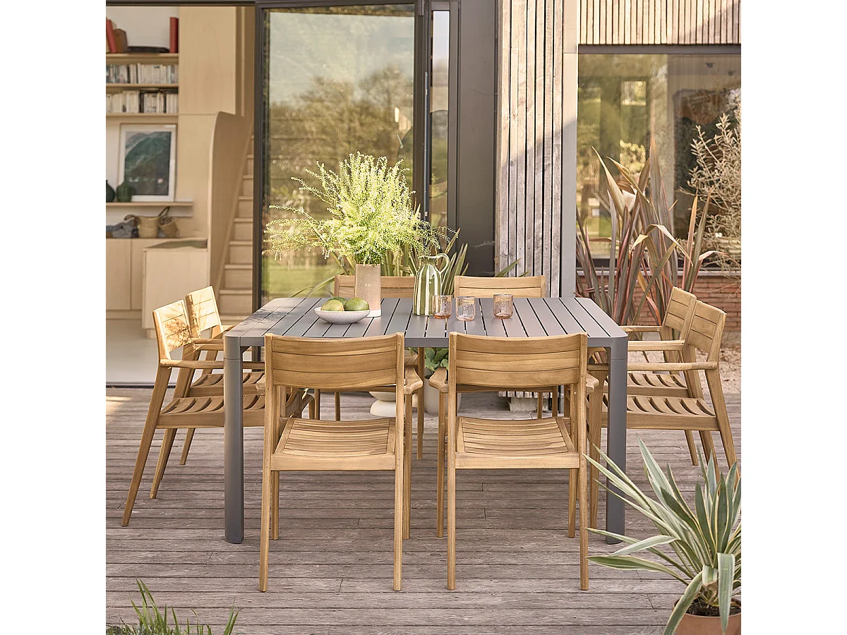 Salotto giardino allungabile alluminio teak 6/8 persone