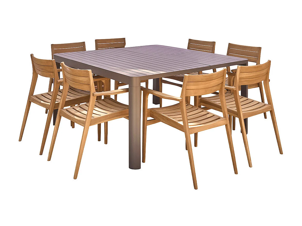 Salotto giardino allungabile alluminio teak 6/8 persone