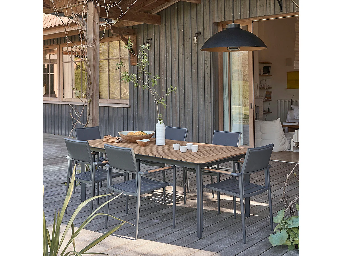 Salotto da giardino in teak massiccio e alluminio per 6/8 pers.