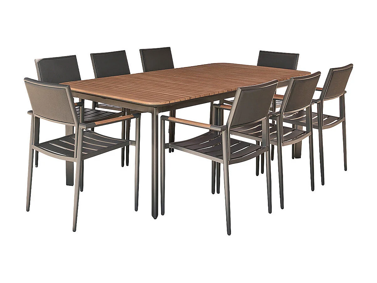 Salotto da giardino in teak massiccio e alluminio per 6/8 pers.